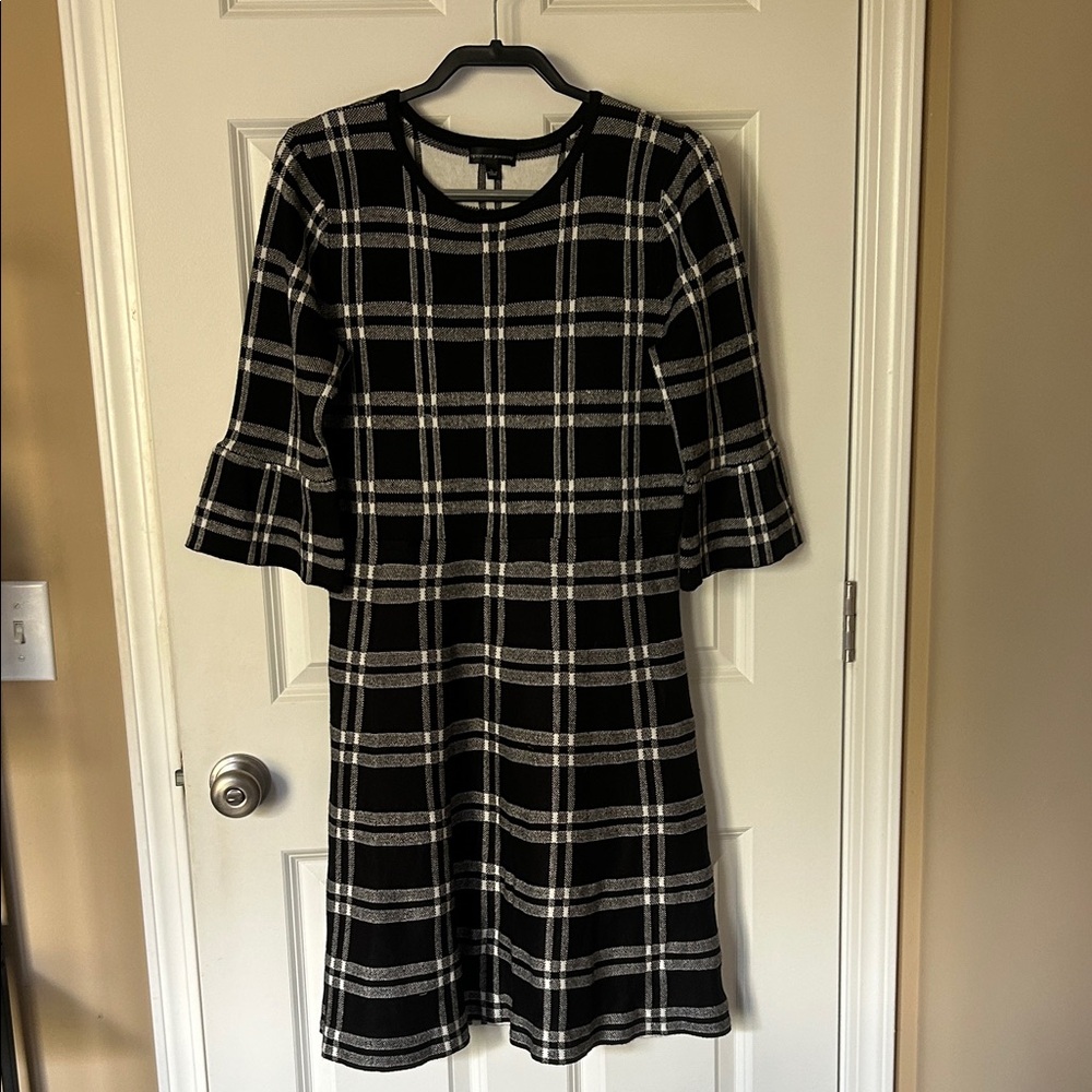 Spenser Jeremy Black and White Plaid Long Sleeve Dress